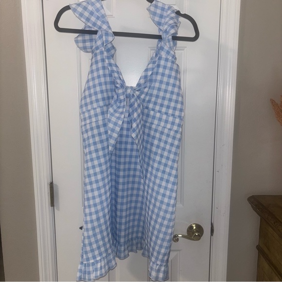 Altar’d State Blue Gingham Mini Dress - Size Large - Picture 2 of 3